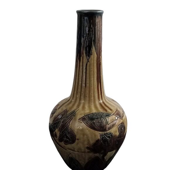 Vintage Otagiri OMC Japan Vase Stoneware 11.5" MCM Earth Tones Bird Tan Brown - Picture 8 of 13